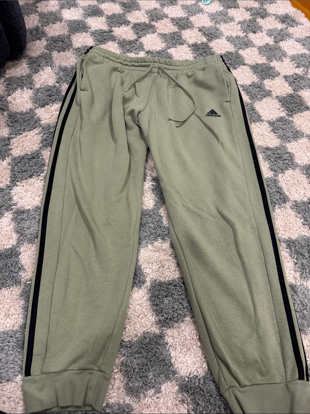 Men’s adidas Olive Green Joggers with Black Side Stripes